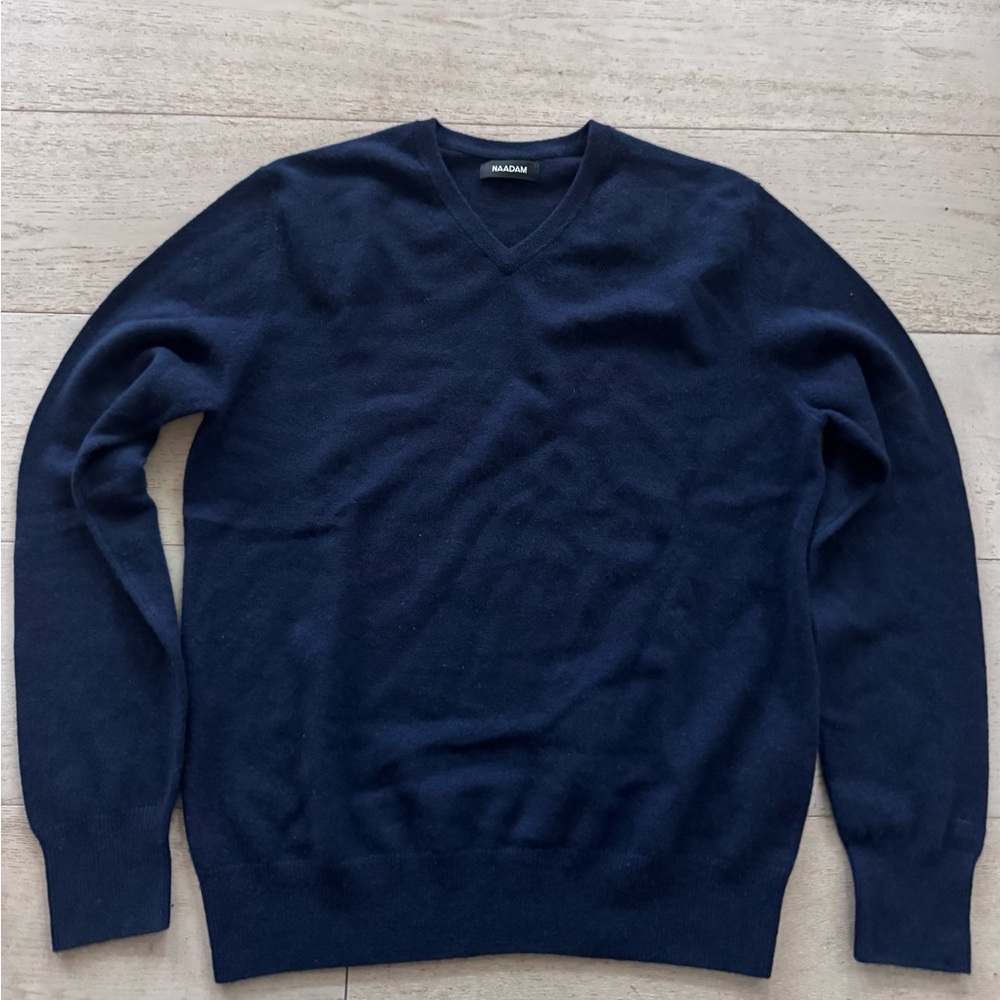 NAADAM Mens Cashmere Sweater navy V Neck Luxury Elegant M